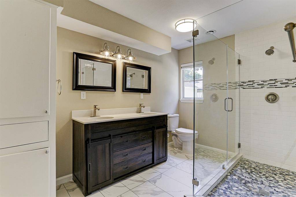 Fantastic Master Bath w Glass Walk-in Shower Completely Redone