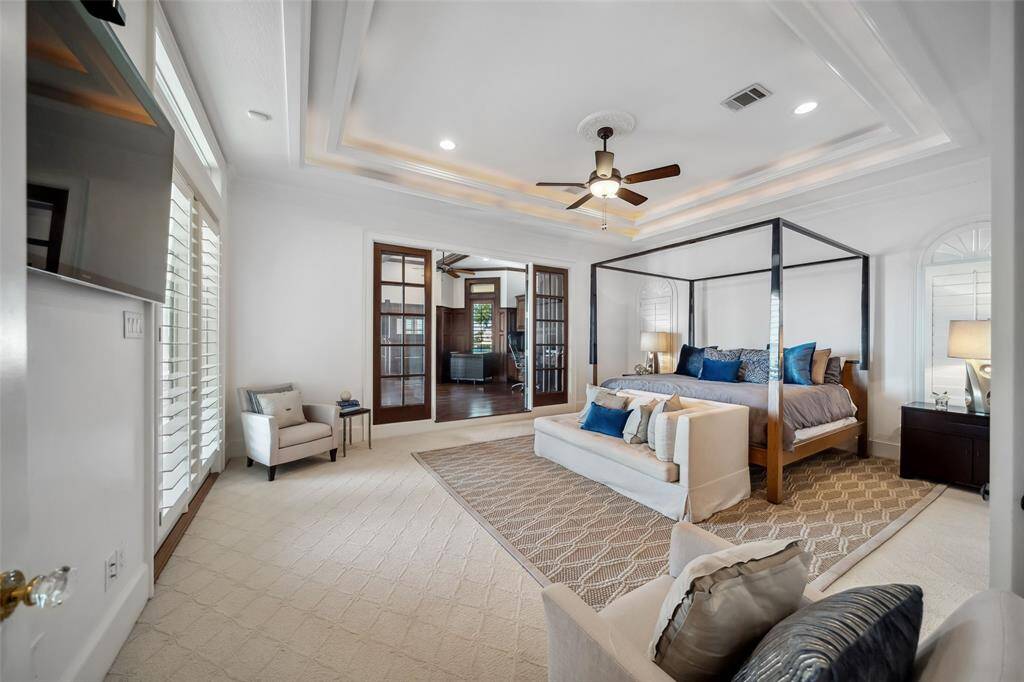 Primary Suite with private Study, outdoor access, black out shutter inserts and dual closets.