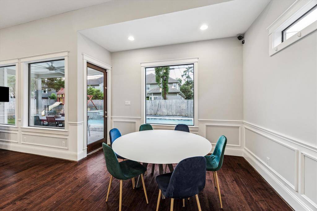 Two dining areas offer flexibility for casual and formal gatherings.