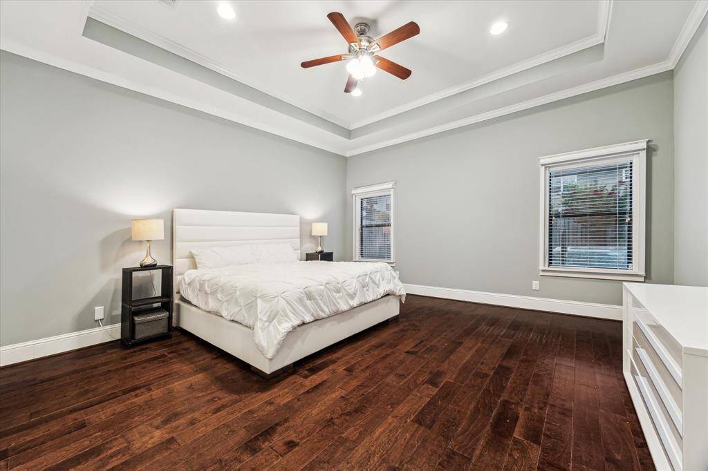 Serene main-floor suite offers comfort and privacy.