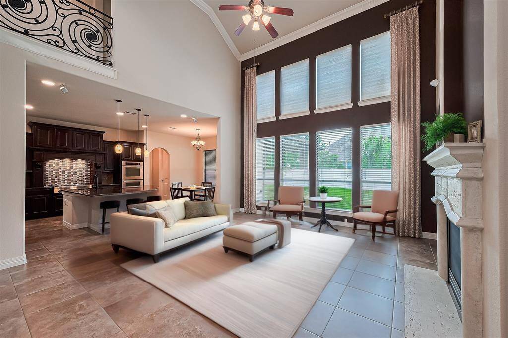 Living room with staged furniture.