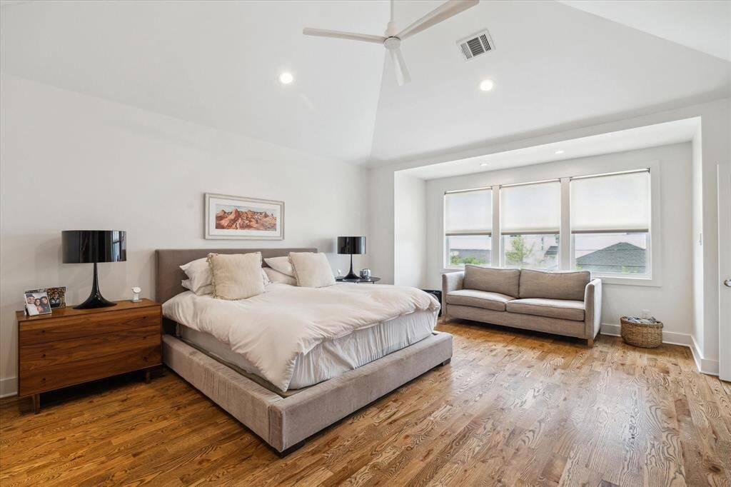 Primary retreat is located on the second floor with vaulted ceilings making this room feel expansive!