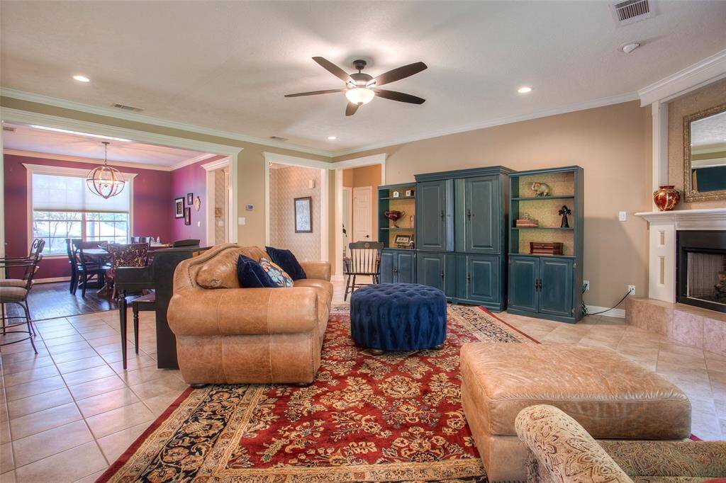Large family room with corner fireplace!