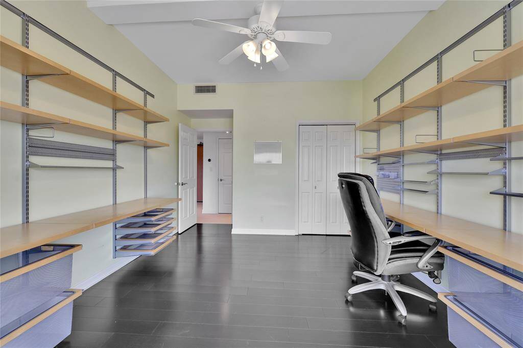 The work from home office has it's own private closet and a doorwhich can be closed for privacy.