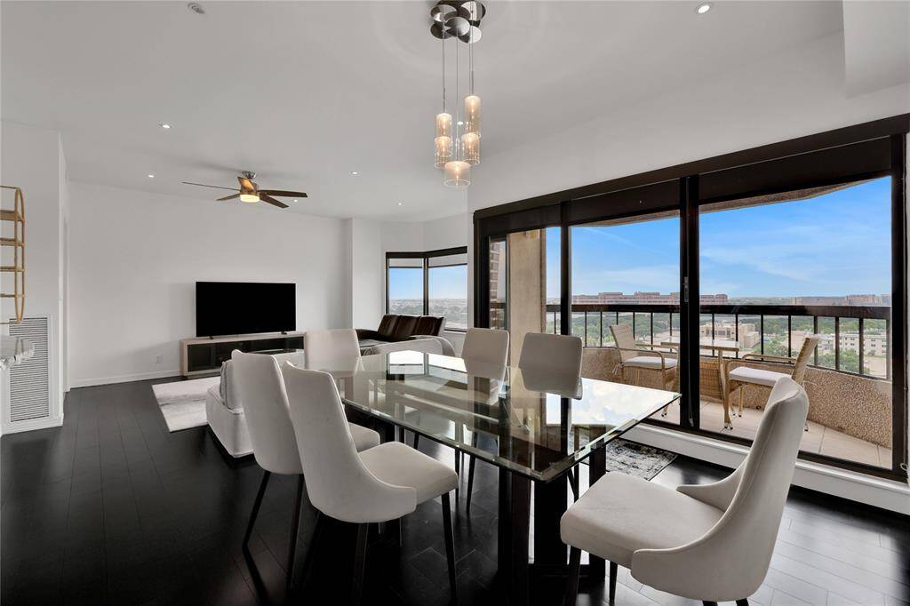 Another view of the dining space looking toward the living room.