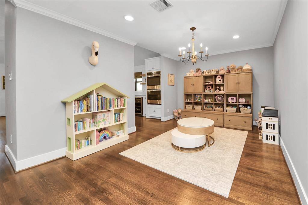 The dining room seamlessly connects to the kitchen for easy entertaining.