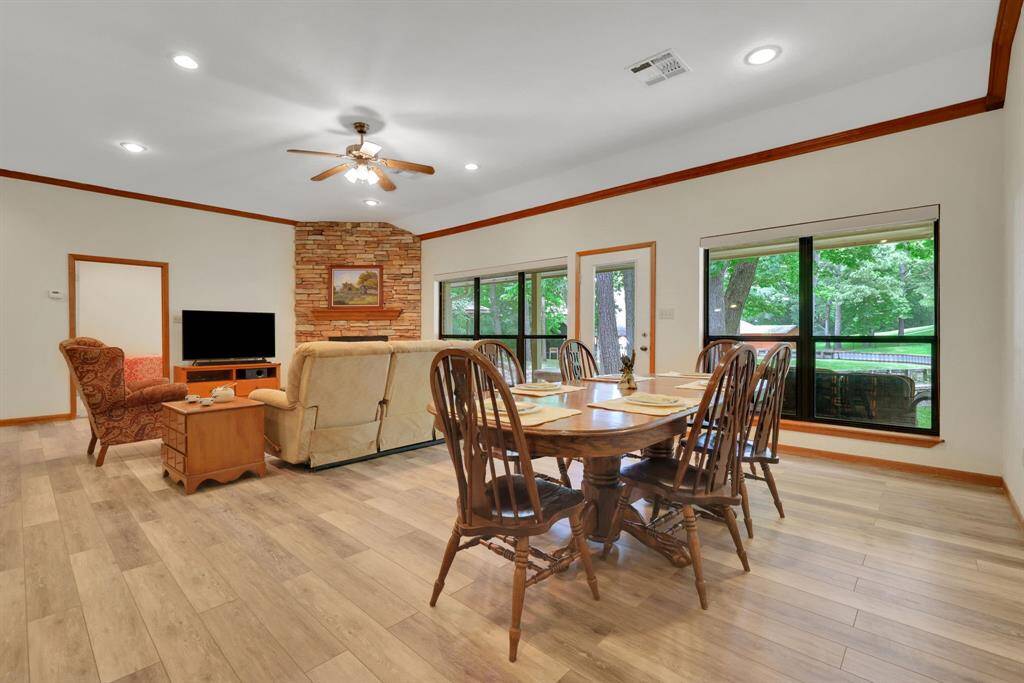 The roomy dining area is perfect for hosting family gatherings or game night