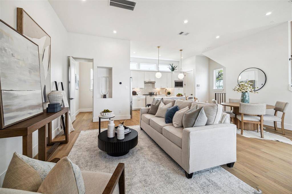Dining/living combo-this dining area is certainly large enough to fit a large rectangular dining table against the wall.
