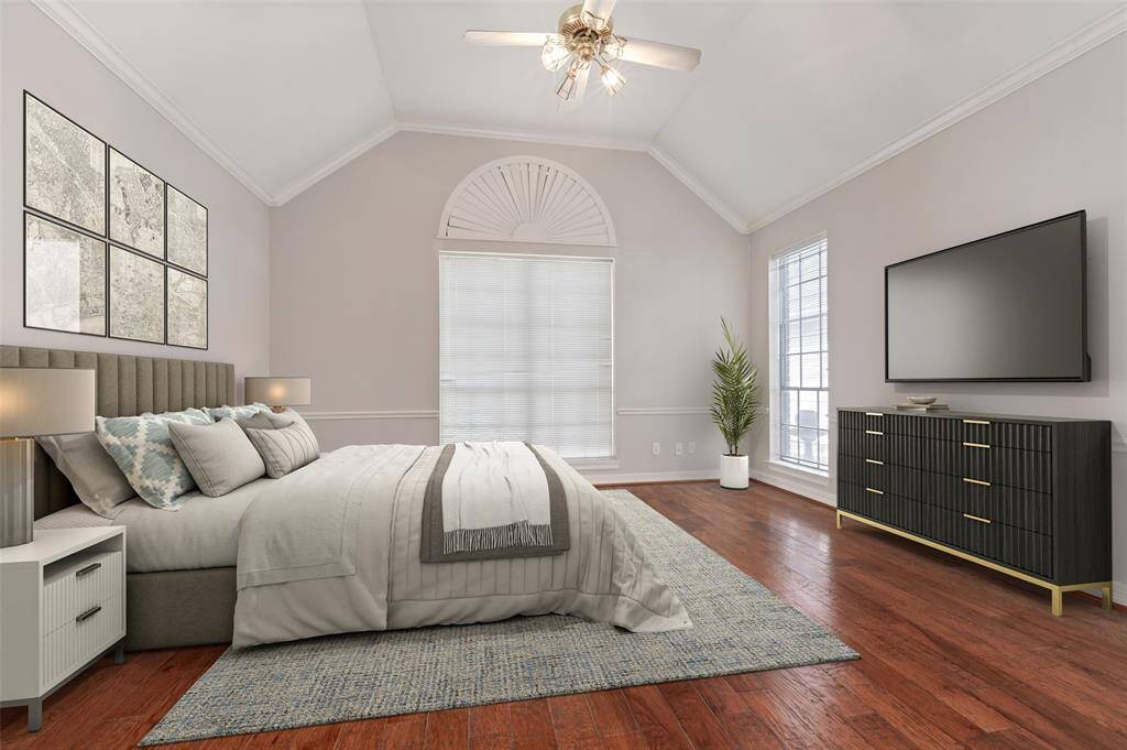 The Primary Bedroom virtually staged.