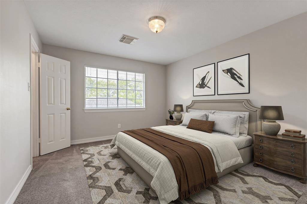 Spacious secondary bedrooms can be found upstairs. Decorate like this digitally staged room suggests.