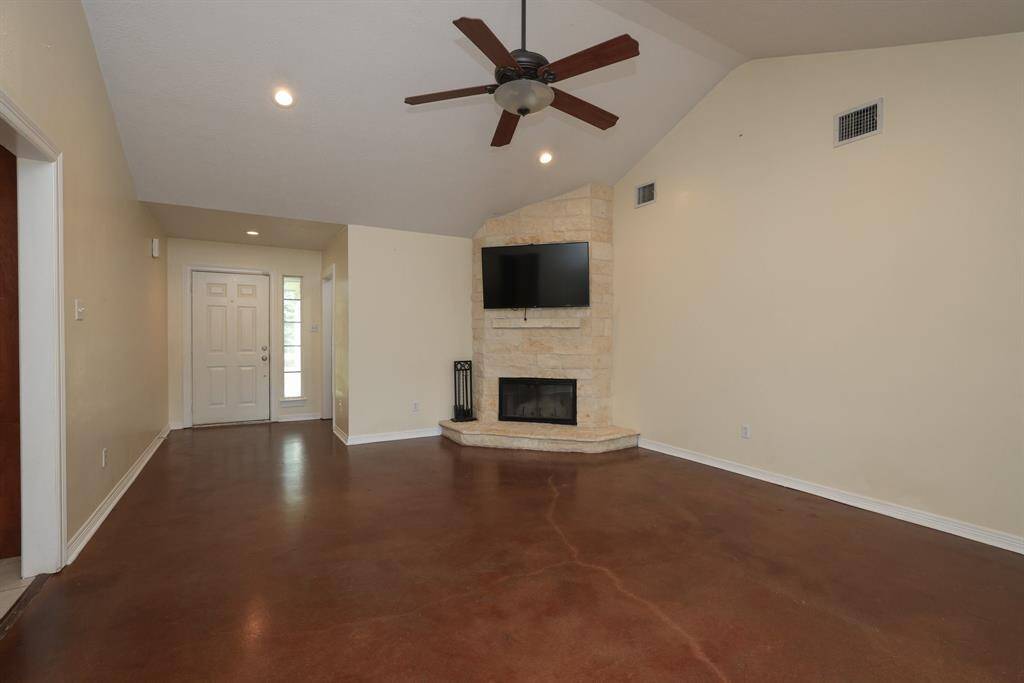 A view of the family room that opens to the kitchen and breakfast area.