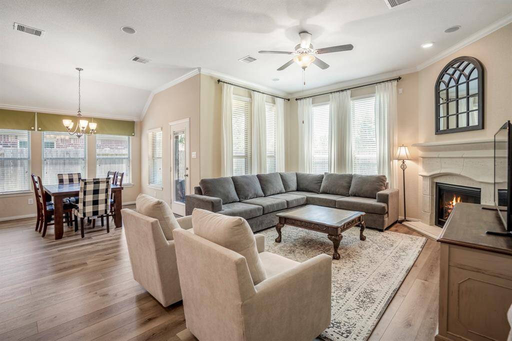 The Family Room also has a ceiling fan and views of the backyard