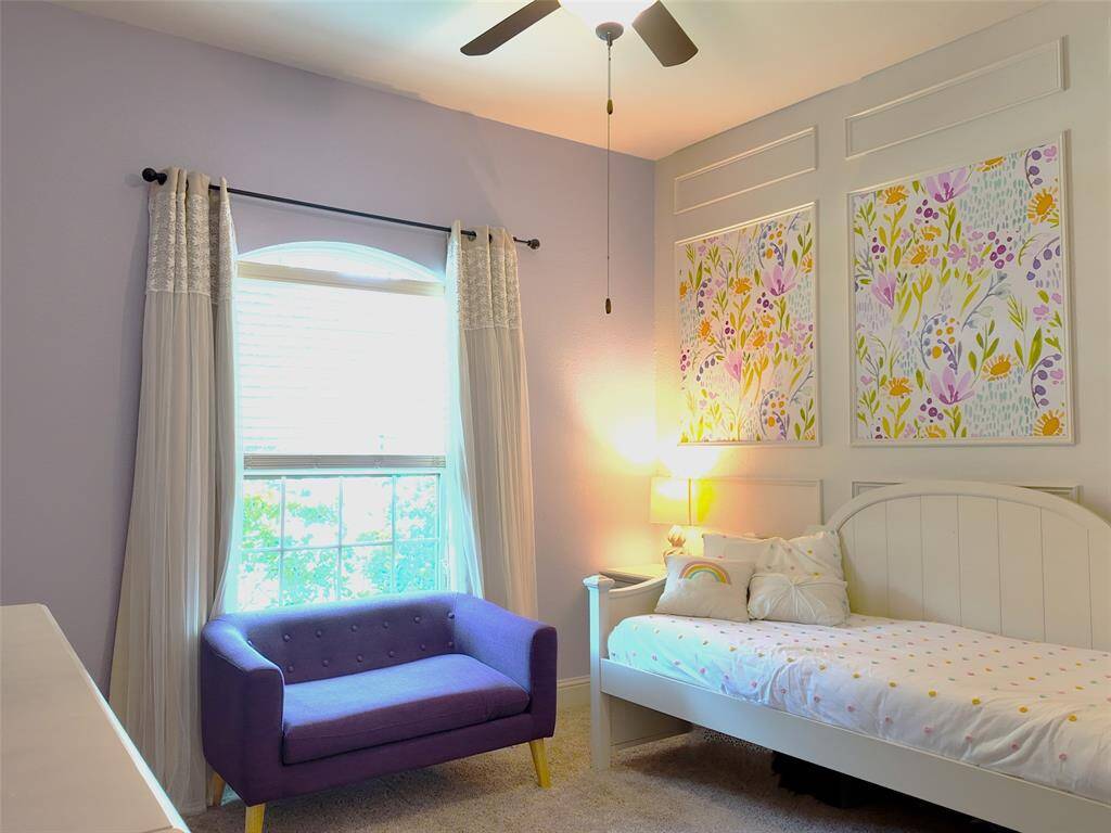 Downstairs Bedroom with custom trim and wallcovering