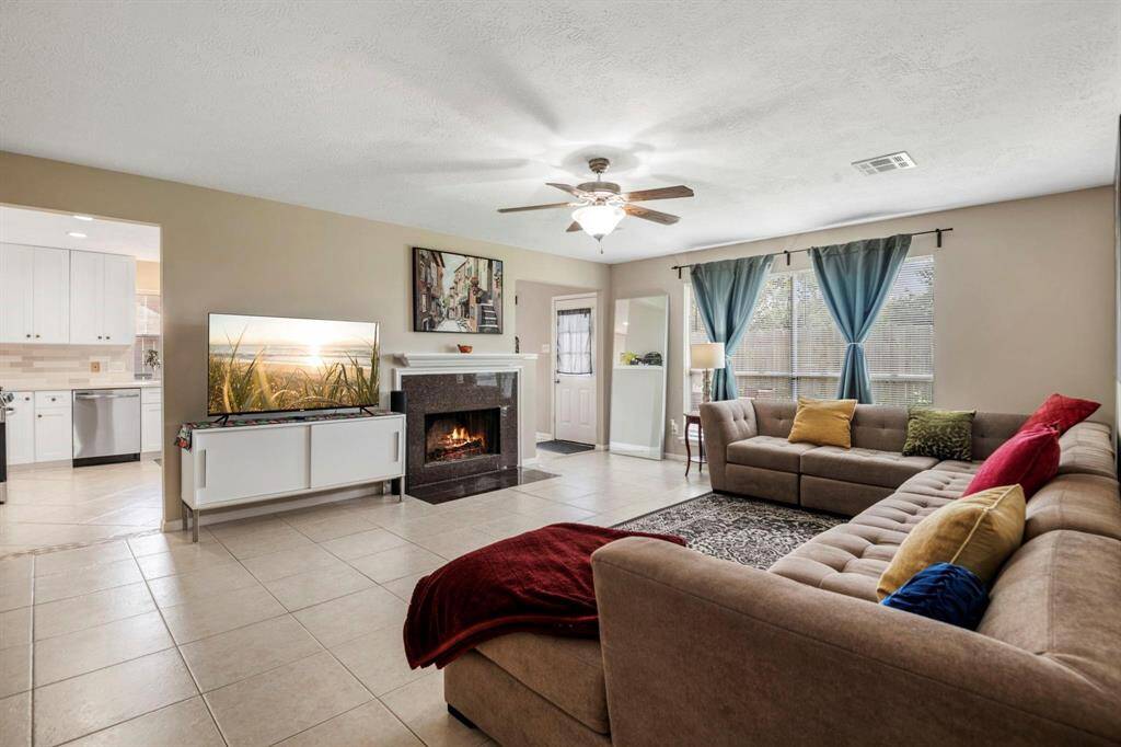 Living area looking into kitchen