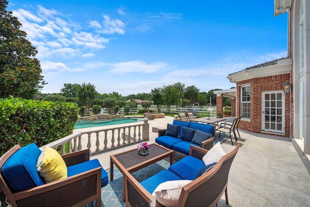 This elevated patio is just outside the living room.