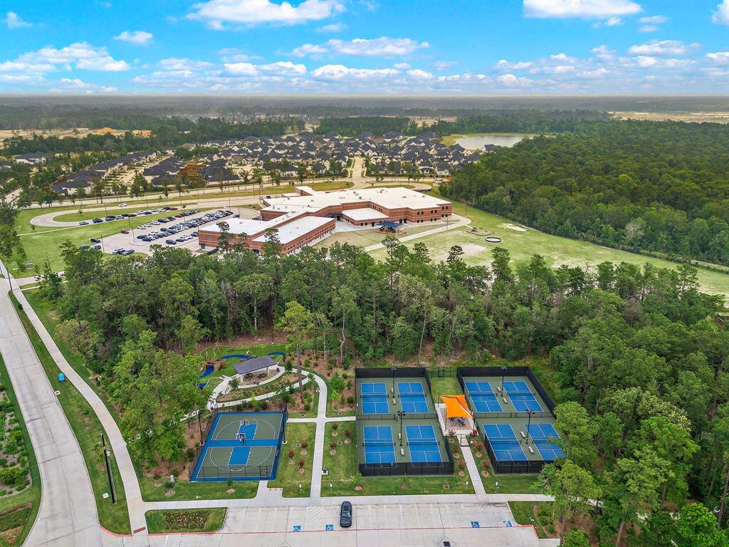 The neighborhood basketball and pickle ball courts