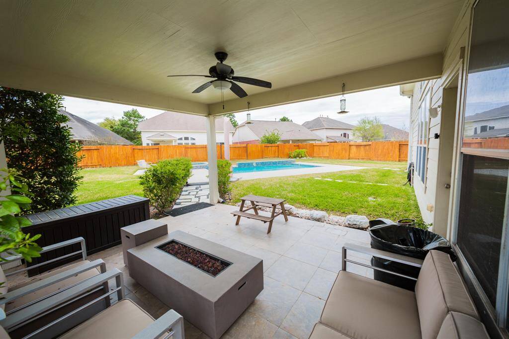 Covered patio area perfect for grilling and taking a break from the Texas sun.