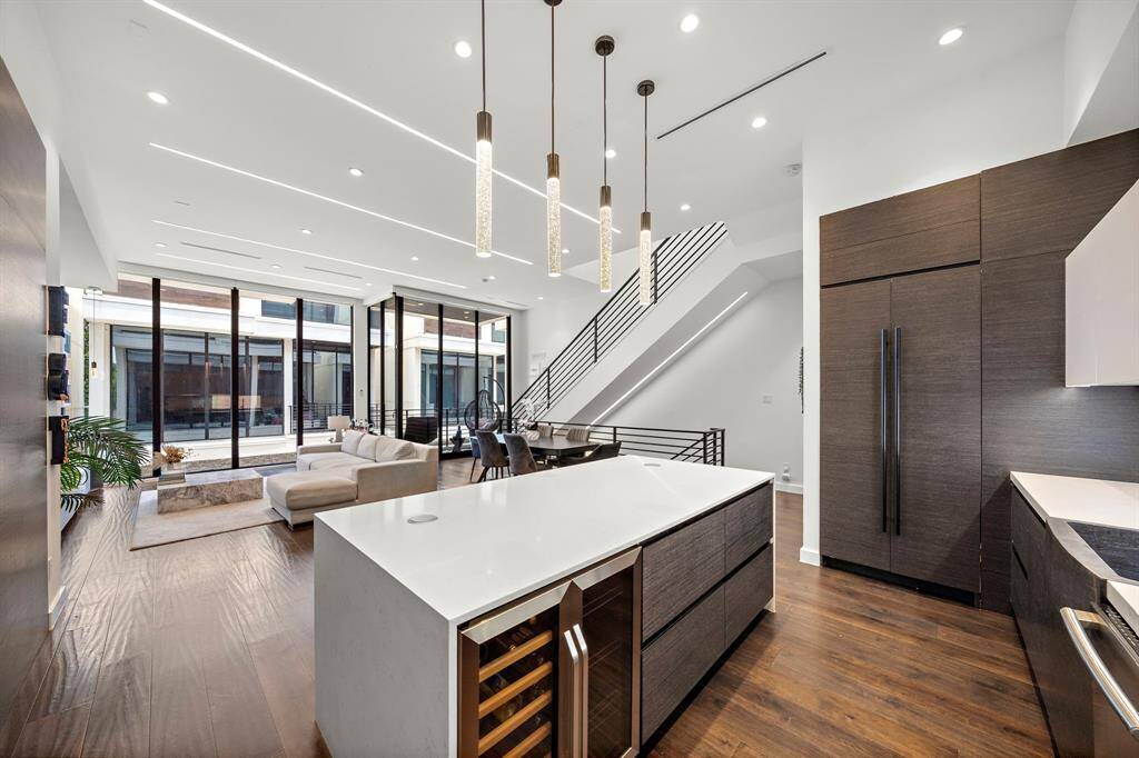 Kitchen Island Equipped with Wine Refrigerator