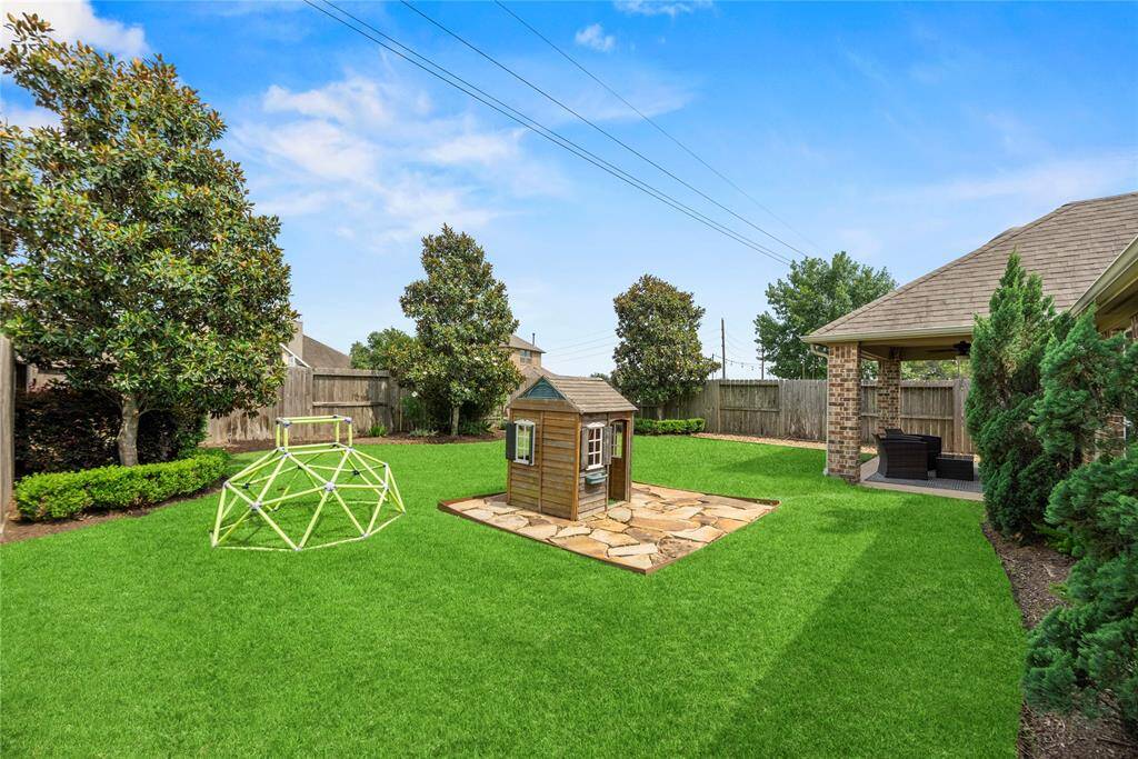Perfectly landscaped backyard. Tons of room for fun...