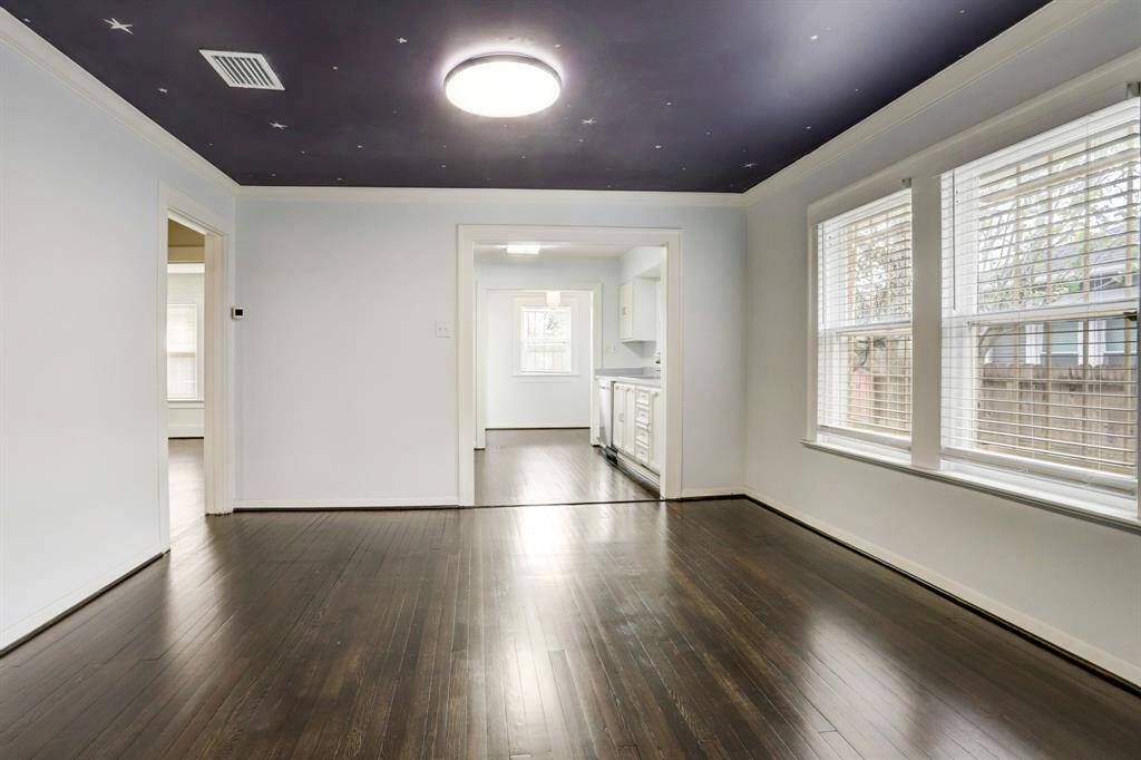 The dining room is spacious enough for even a large table and console.