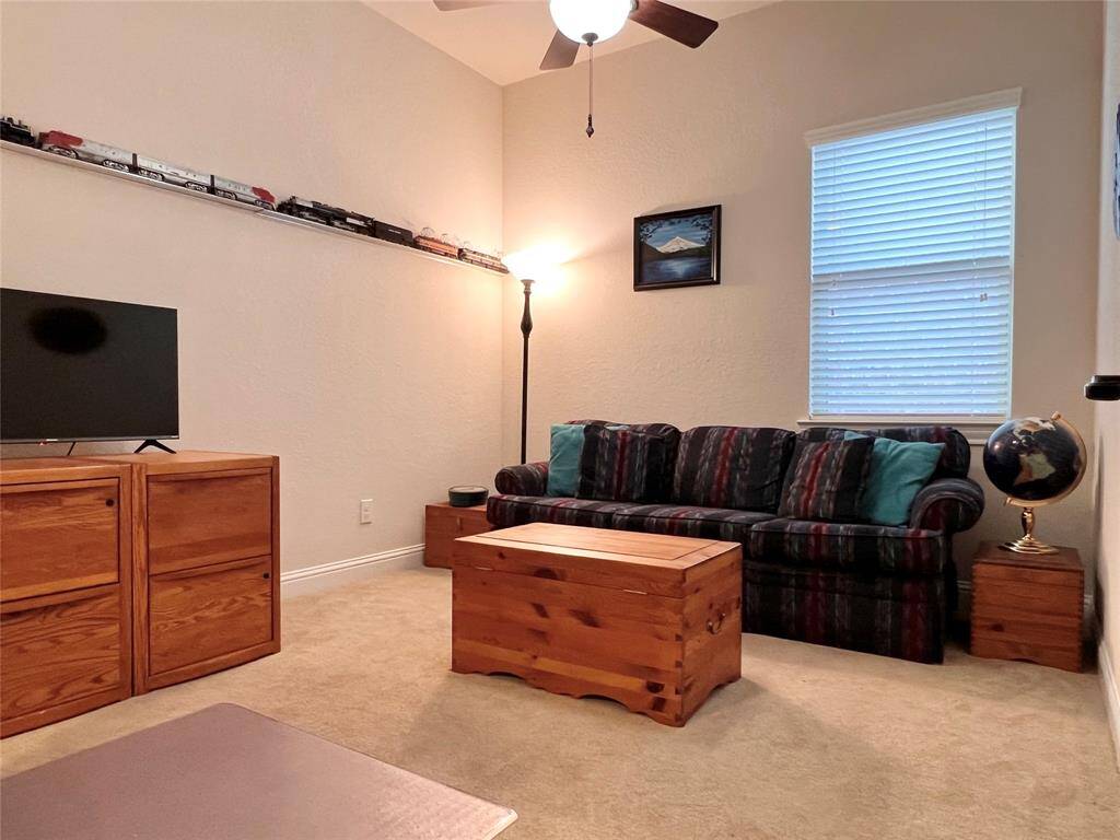 NEUTRAL CARPET, NATURAL LIGHT, CEILING FAN, AND 2" BLINDS