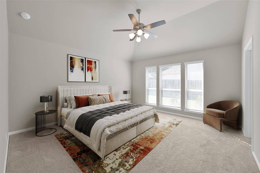 Primary Bedroom retreat overlooking backyard. High ceilings and plenty of light make this room the place to be. (virtually staged)