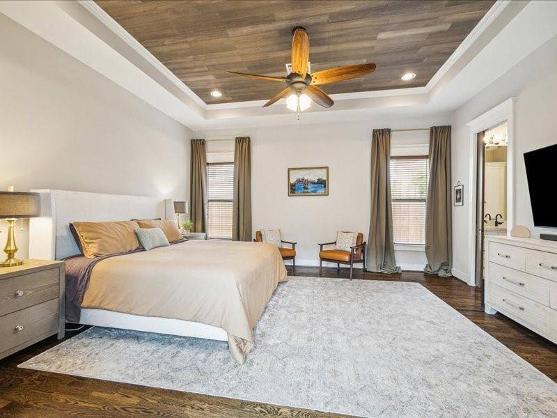 Designer flare shines in this primary suite
