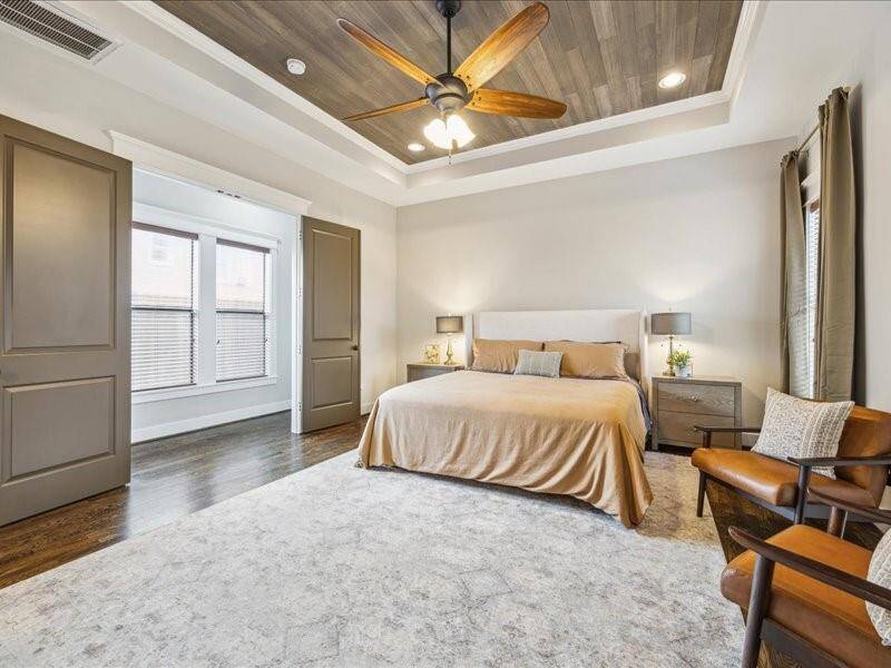 Warm double door entry is so unique.