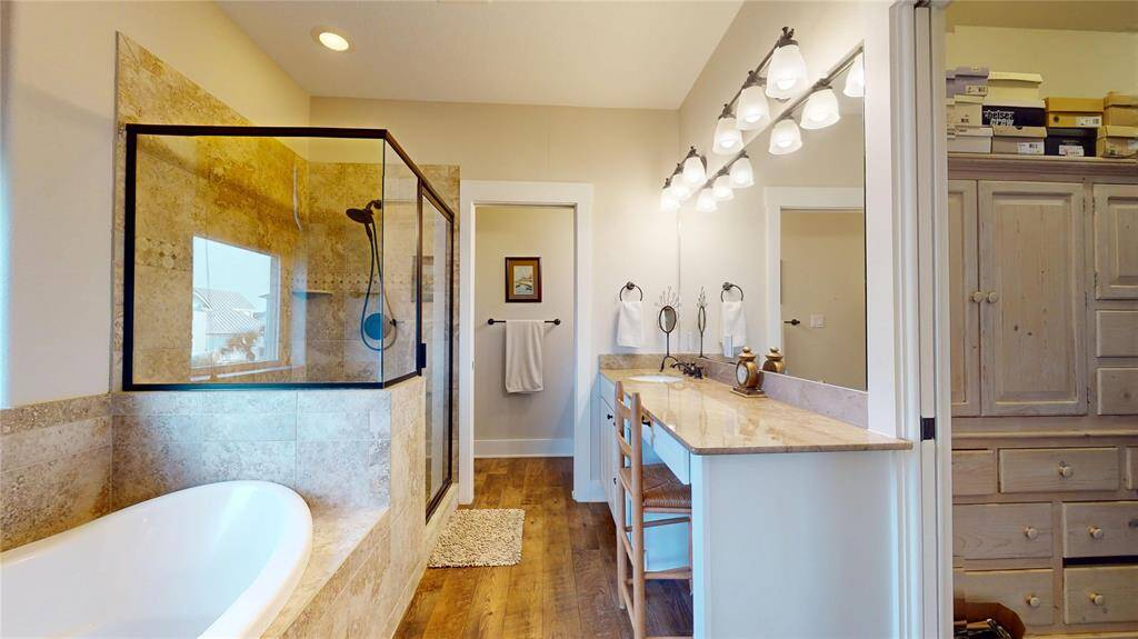 Second walk in closet for primary bedroom! Soaking tub (prewired for a jetted tub), vanity area, walk in shower, and partitioned toileting