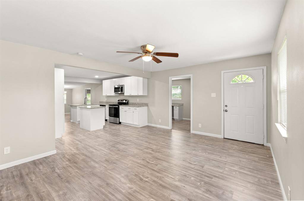 View from living room to kitchen