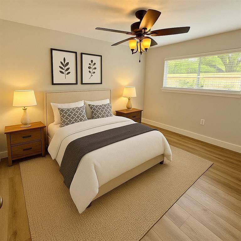 Virtually staged guest bedroom 1.