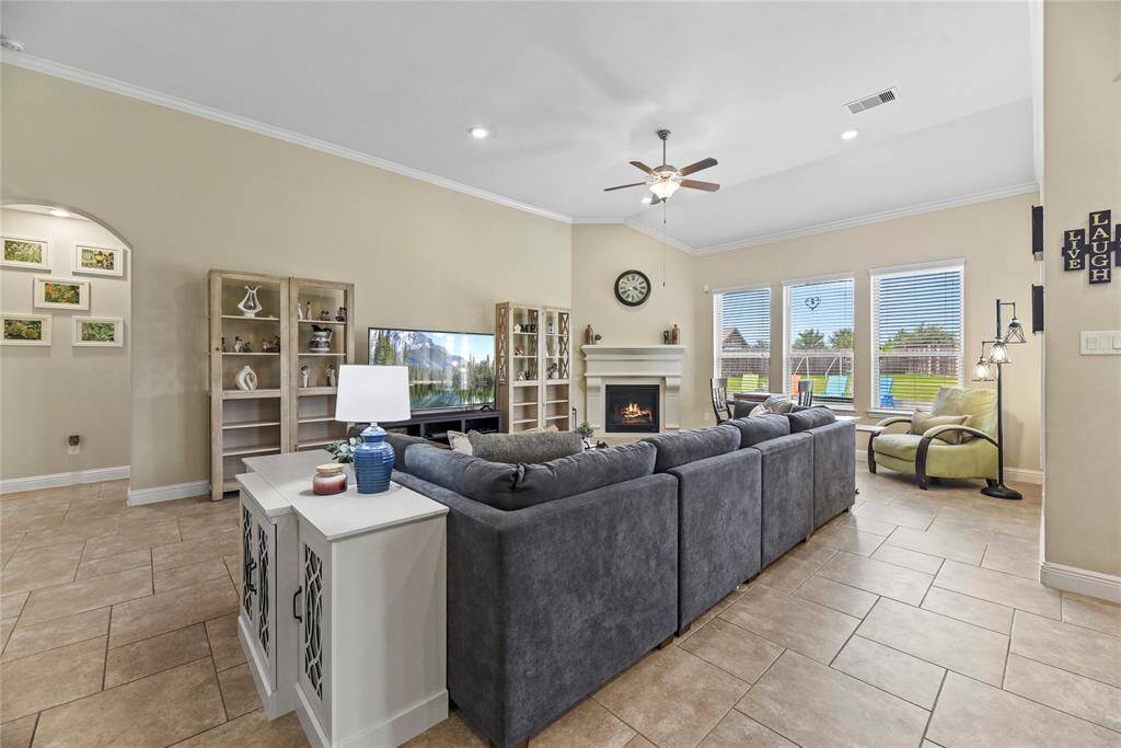 Custom tile, recessed lights and great views of the BIG backyard!