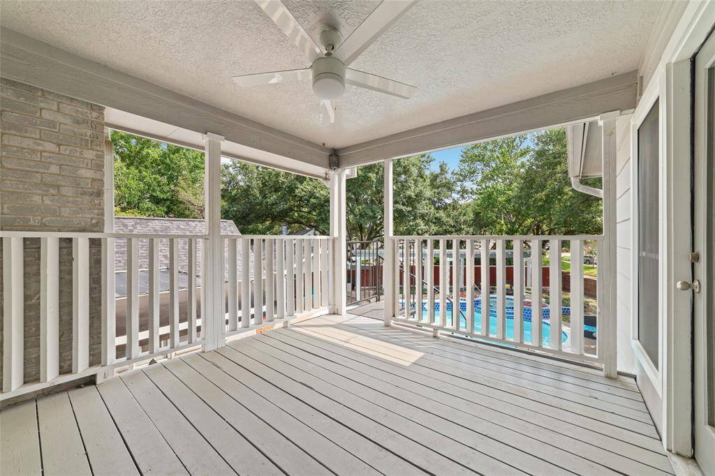 Upstairs deck that is accessible from the living area and the one flex/bedroom.