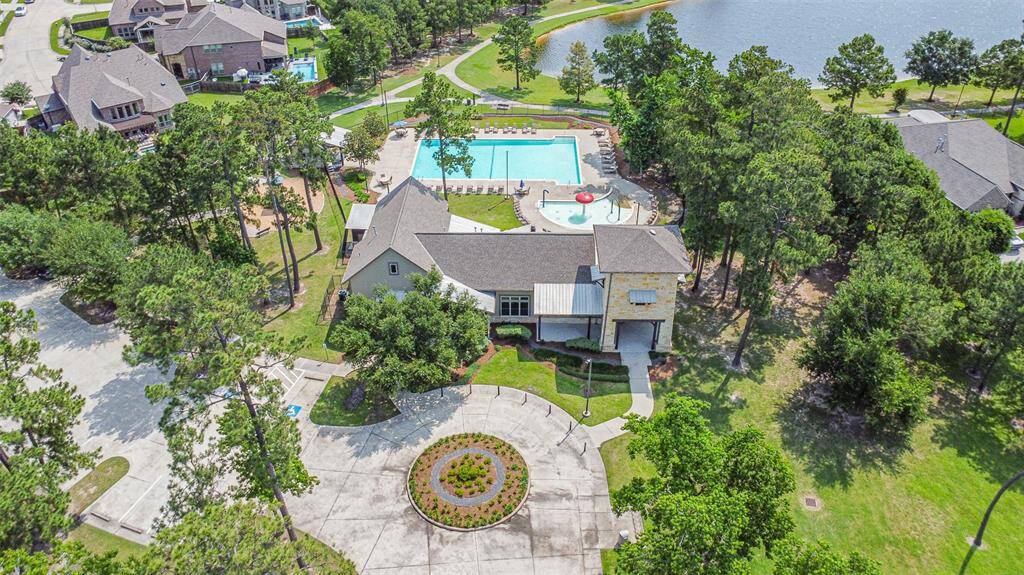 An arial view of the community center and pool.
