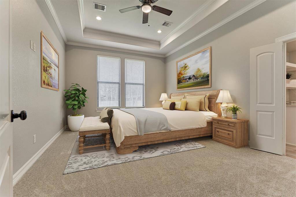 Secluded primary bedroom is a quiet retreat. Note the brand new carpet in all bedrooms! *This photo is virtually staged.*