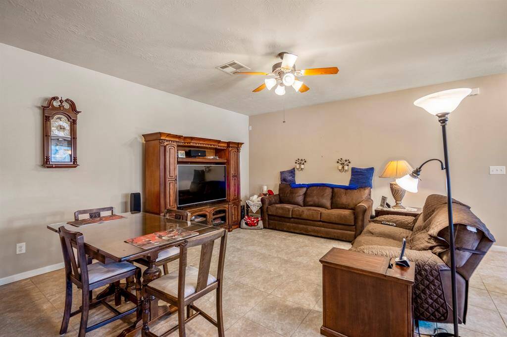 As you can see the tiled flooring continues through the living area.