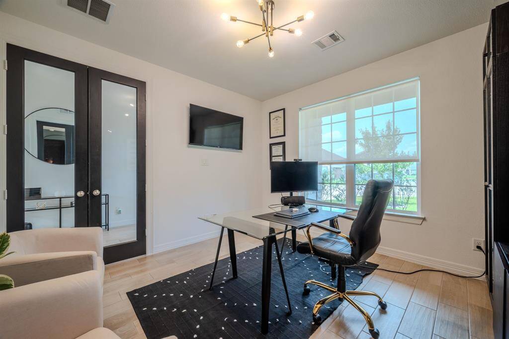 Private study with double-glass doors for privacy