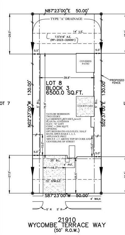 21910 Wycombe Terrace Way preliminary plot plan