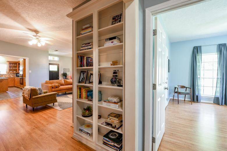 One of many built in shelves in the main home.