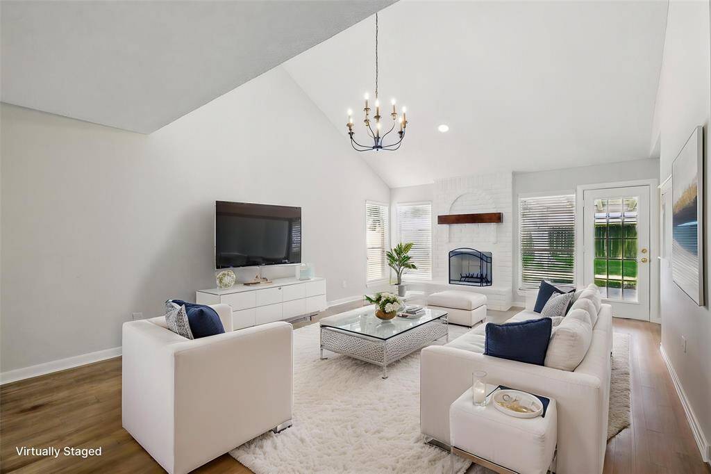 Virtually staged family room.