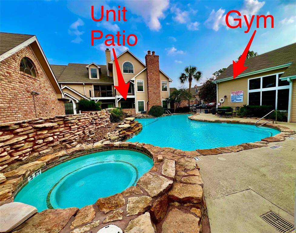 Corner unit ideally overlooking pool and by gym. Pool with spa and soothing waterfall.
