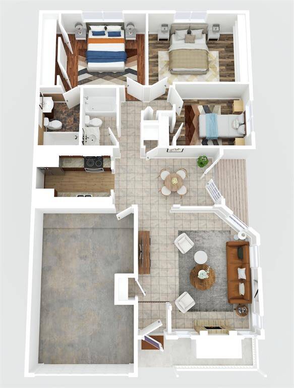 Floor plan with furnitures.