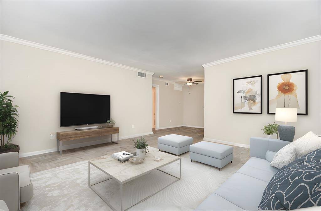 The open living room virtually staged by AI.