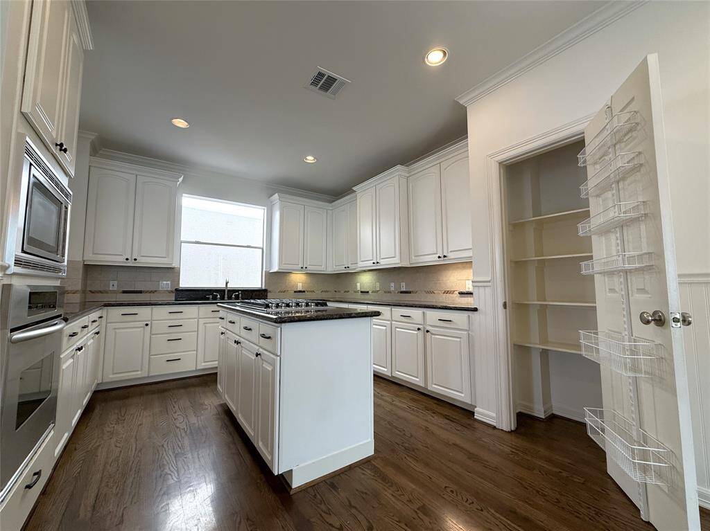 Nicely sized pantry, under-cabinet lighting & lots of cabinet/counter space. Natural light flows in from the above sink window.