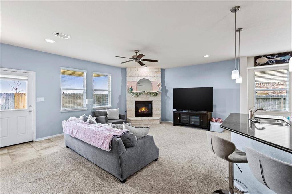 Large family room open to the kitchen