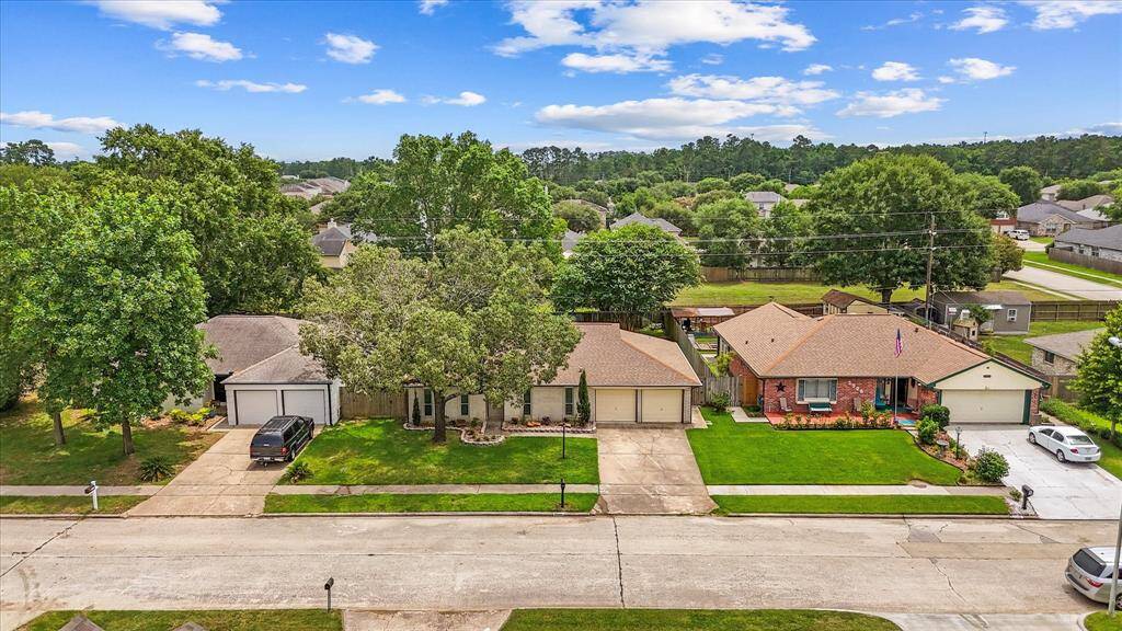 Aerial view of the front of the home
