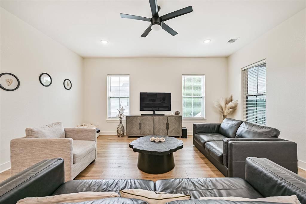 View of the living area from the kitchen.