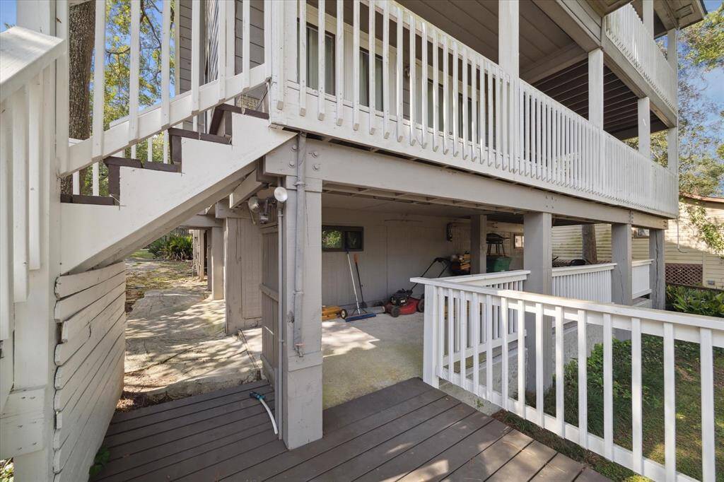 Storage under balcony. Not photographed is basement workshop/storage room located on ground level.