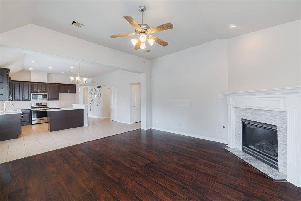 View of the kitchen from the family room.