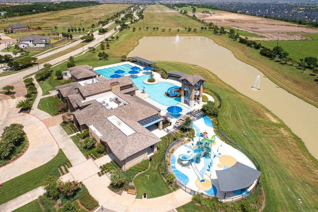 Aerial views of amenities- Pool, splash pad, lakes, etc.